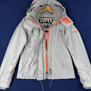Superdry Jacket Gray Hooded Insulated Windbreaker Women US 8 Streetwear Gorpcore